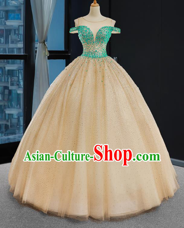 Custom Court Vintage Apricot Full Dress European Princess Costume Bride Clothing Luxury Wedding Dress Compere Formal Garment