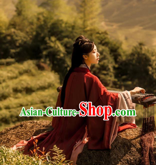 China Ancient Swordswoman Red Hanfu Dress Garments Jin Dynasty Clothing Traditional Chivalrous Knight Historical Costumes