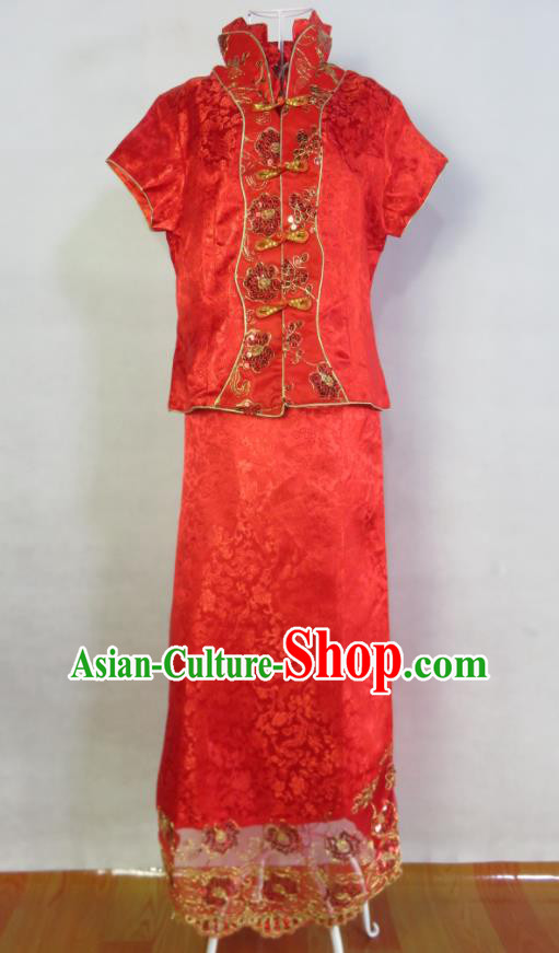 China Traditional Marriage Xiuhe Suits Ancient Bride Toasting Dress Clothing Wedding Garment Costumes Classical Red Cheongsam