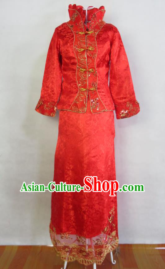 China Tang Suit Cheongsam Classical Xiuhe Suits Ancient Bride Toasting Red Dress Clothing Traditional Wedding Garment Costumes