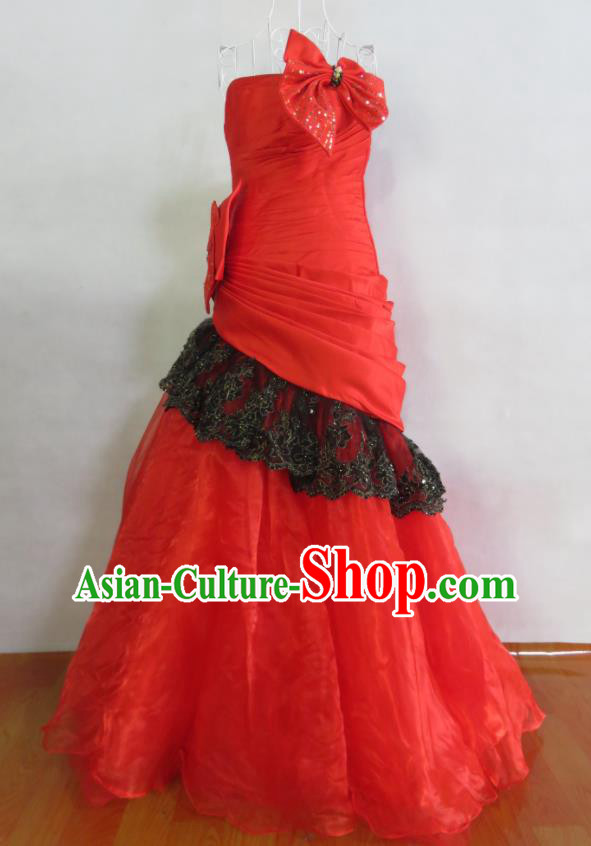 Custom Red Veil Wedding Dress Modern Dance Fashion Costume Bride Fishtail Full Dress Photography Clothing