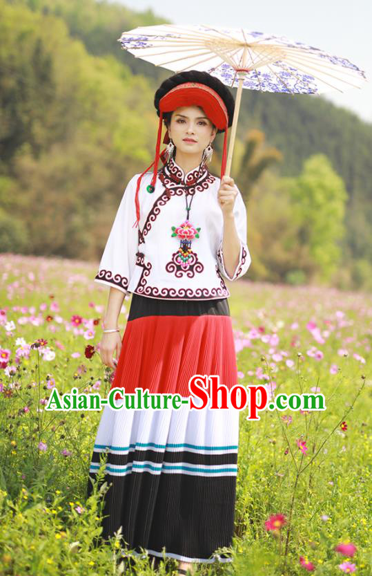China Photography Clothing Ethnic Dance Dress Outfits Traditional Guangxi Minority Garment Costumes Yi Nationality Woman Clothing