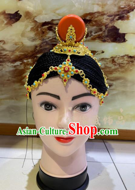 China Xizang Ethnic Wedding Headdress Zang Nationality Folk Dance Hair Accessories Tibetan Minority Performance Hair Crown