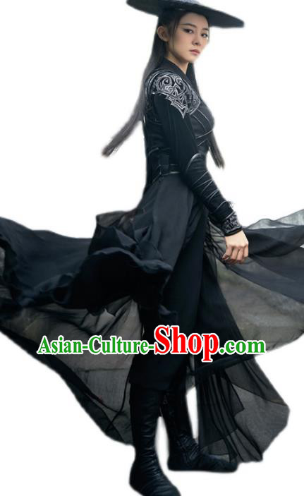 China Ancient Swordswoman Black Hanfu Clothing Classical Dance Clothing Female Knight Garment Costumes
