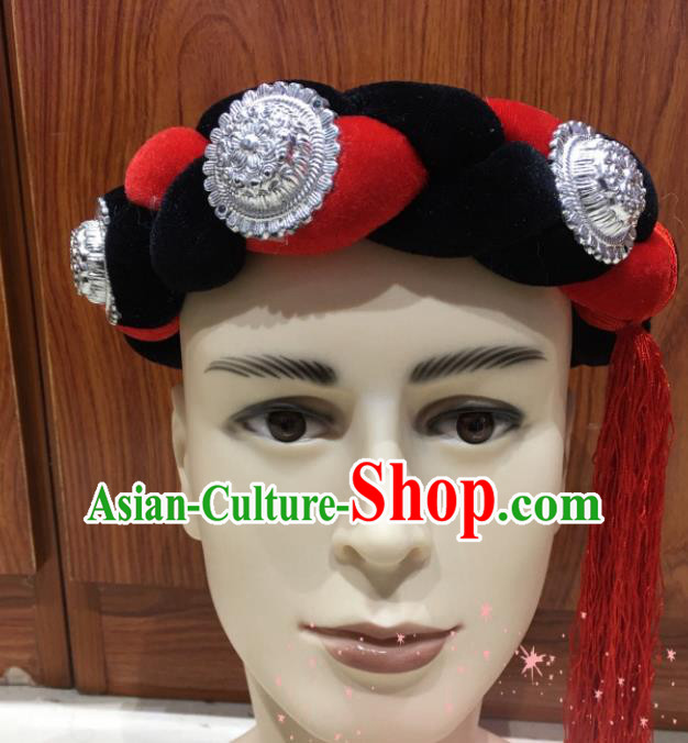 Chinese Male Stage Performance Headdress Tibetan Bridegroom Hair Accessories Zang Minority Wedding Headwear