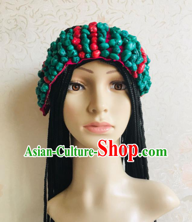 China Zang Nationality Folk Dance Hair Accessories Tibetan Minority Festival Performance Headpieces Xizang Ethnic Wedding Headband