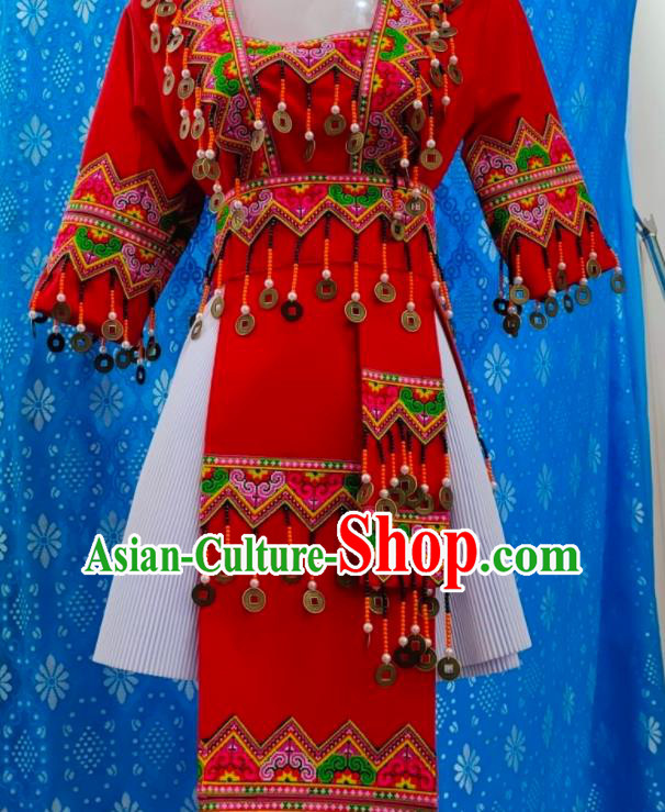China Miao Nationality Folk Dance Costumes Ethnic Performance Clothing Traditional Hmong Bride Dress Outfits Yunnan Minority Festival Garments