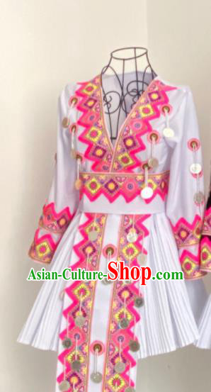 China Ethnic Performance Clothing Traditional Hmong White Skirt Outfits Yunnan Minority Folk Dance Garments Miao Nationality Wedding Costumes