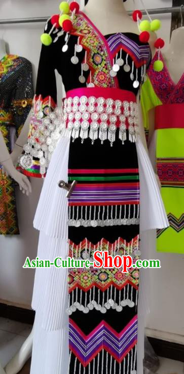 China Traditional Hmong Folk Dance Dress Outfits Yunnan Minority Wedding Garments Miao Nationality Bride Costumes Ethnic Performance Clothing