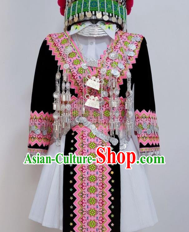 China Guizhou Minority Garments Miao Nationality Folk Dance Costumes Ethnic Performance Clothing Traditional Hmong Female Dress Outfits