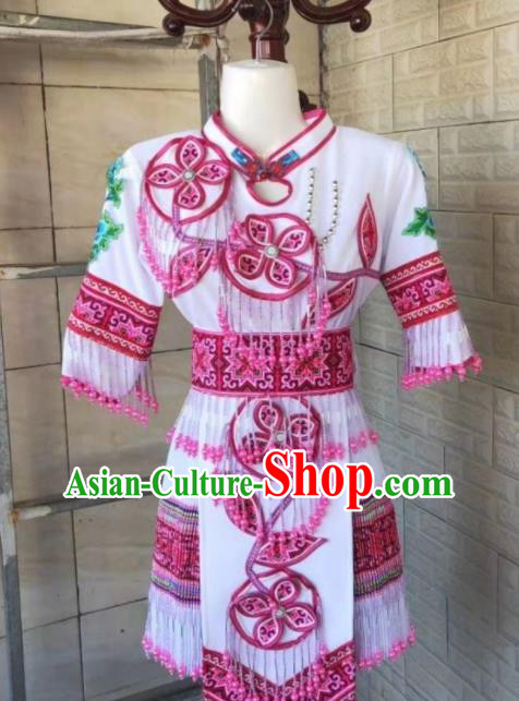 China Traditional Hmong Female Dress Outfits Guizhou Minority Garments Miao Nationality Folk Dance Costumes Ethnic Performance Clothing