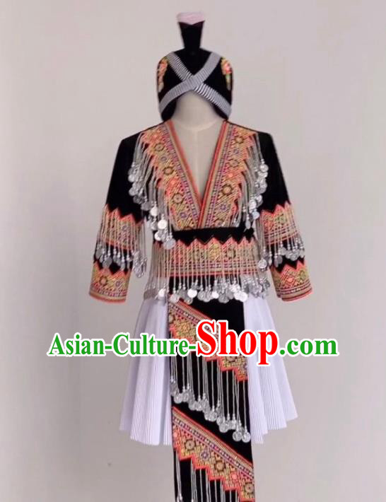 China Traditional Hmong Folk Dance Dress Outfits Yunnan Minority Performance Garments Miao Nationality Costumes Ethnic Clothing