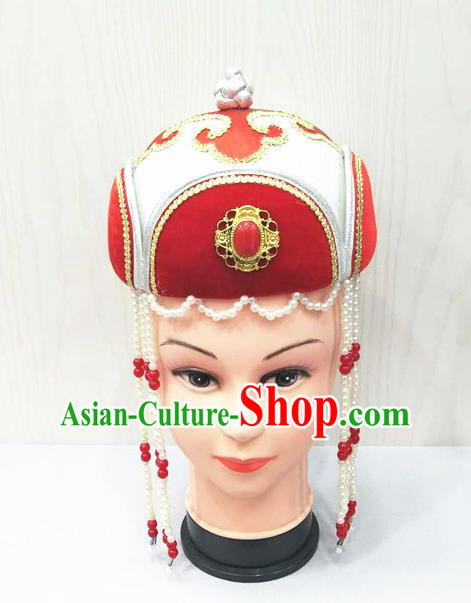 Chinese Mongolian Minority Girl Hair Accessories Ethnic Folk Dance Headdress Mongol Nationality Performance Tassel Hat