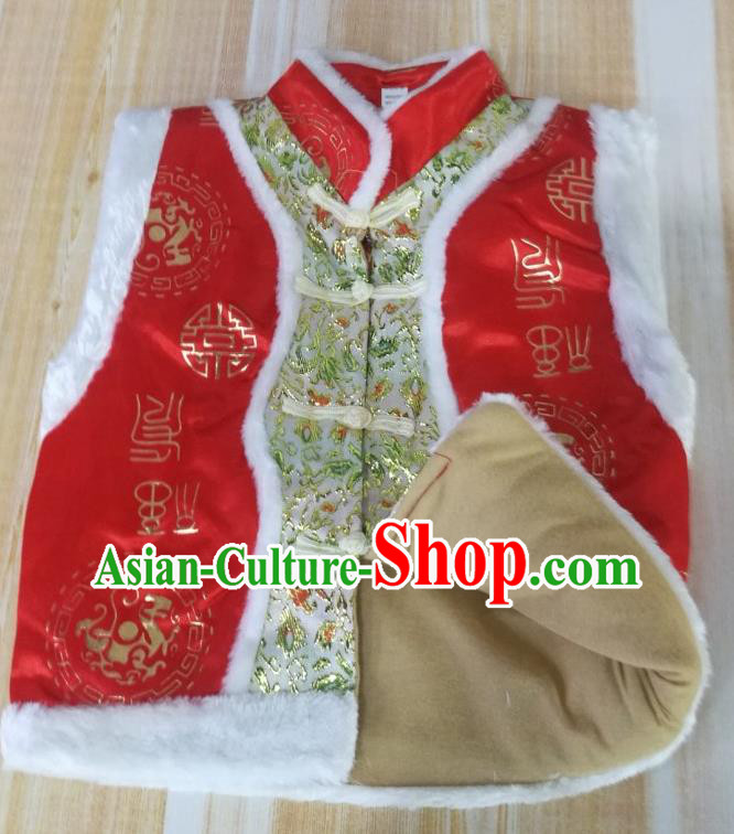 Chinese Ethnic Girl Costume Mongol Nationality Folk Dance Clothing Traditional Children Mongolian Waistcoat Tang Suit Red Brocade Vest