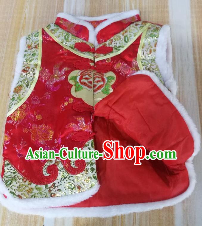 Chinese Tang Suit Upper Outer Garment Ethnic Girl Red Brocade Vest Mongol Nationality Children Clothing Traditional Mongolian Waistcoat