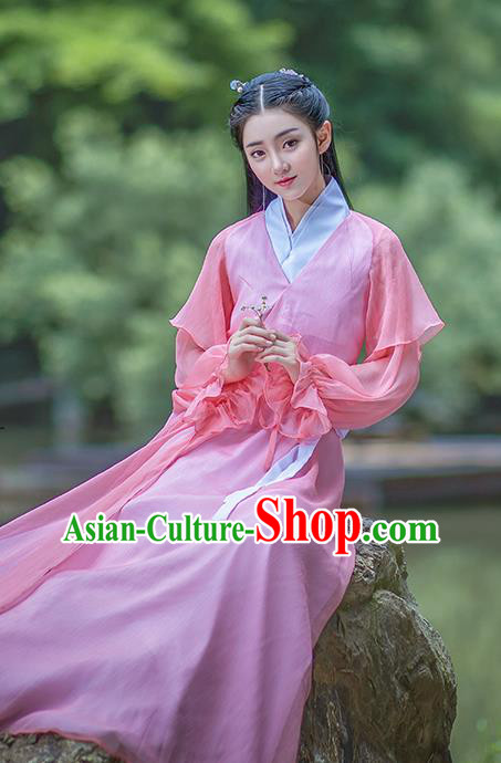 China Traditional Drama Eternal Love Bai Fengjiu Replica Garment Costumes Ancient Fox Princess Pink Hanfu Dress Ming Dynasty Swordswoman Clothing