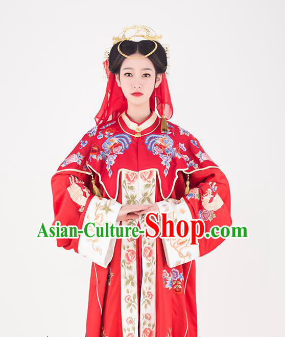 China Ming Dynasty Bride Historical Clothing Traditional Wedding Garment Costumes Ancient Noble Mistress Red Hanfu Dress Complete Set