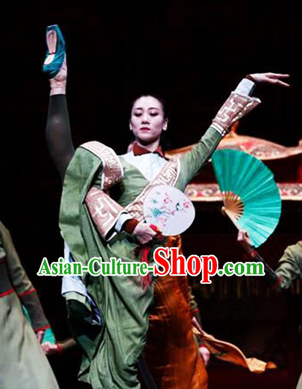 China Classical Dance Clothing Woman Fan Dance Garment Costume Stage Performance Green Dress