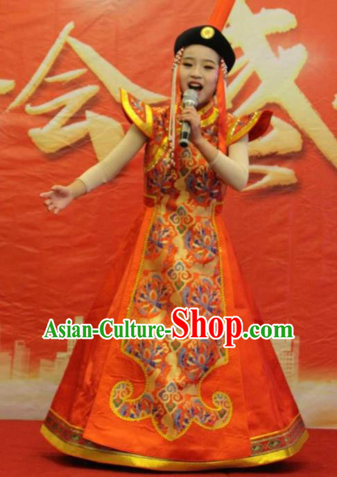 Chinese Mongolian Nationality Girl Clothing Traditional Ethnic Stage Performance Red Dress Outfits Mongol Minority Folk Dance Apparels