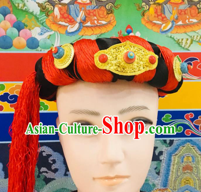 Chinese Tibetan Bridegroom Hair Accessories Zang Minority Wedding Headwear Ethnic Male Stage Performance Headband