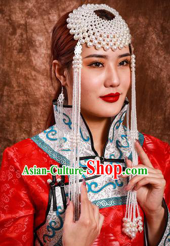 China Handmade Ethnic Woman Beads Tassel Hat Mongolian Nationality Bride Hair Crown Mongol Nationality Folk Dance Hair Accessories