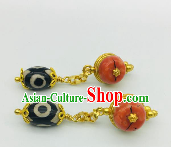 Chinese Traditional Tibetan Nationality Festival Earrings Zang Minority Wedding Ear Jewelry Classical Dance Ear Accessories