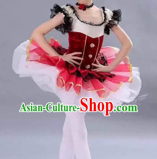 Professional Tu Tu Dance Garment Costume Ballet Dance Red Velvet Dress Children Dance Competition Clothing Girl Dancewear