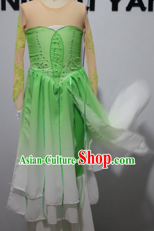 China Classical Dance Garment Costumes Children Jasmine Flower Dance Green Dress Umbrella Dance Outfits Girl Performance Clothing