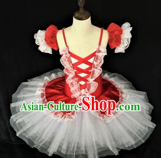 Professional Girl Dancewear Tu Tu Dance Garment Costume Ballet Dance Red Dress Children Dance Competition Clothing