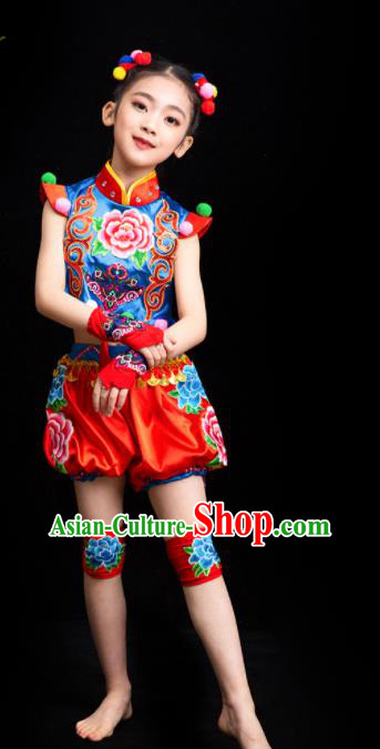 China Folk Dance Garment Costumes Drum Dance Dress Children Yangko Dance Outfits Girl Performance Clothing