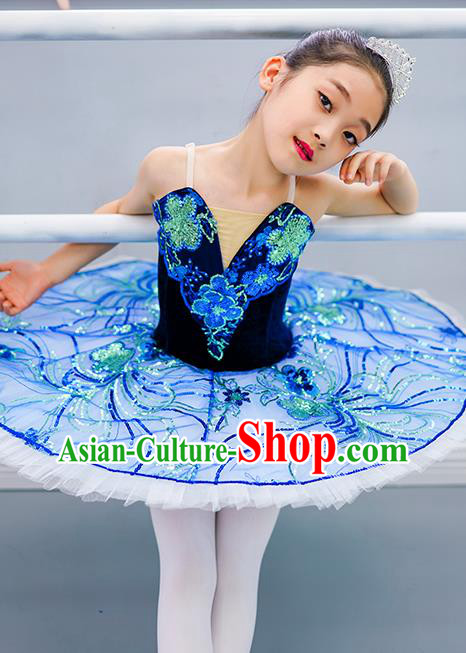 Professional Children Dance Competition Clothing Girl Dancewear Tu Tu Dance Garment Costume Ballet Dance Blue Veil Dress