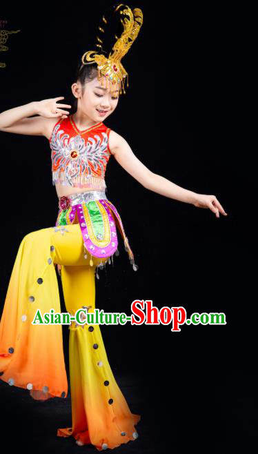 China Classical Dance Garment Costumes Children Flying Apsaras Dance Dress Drum Dance Outfits Girl Performance Clothing