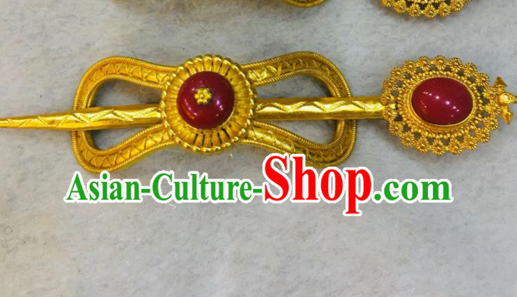 China Zang Nationality Dance Hair Accessories Tibetan Minority Bride Golden Hair Crown Xizang Ethnic Festival Performance Headpieces