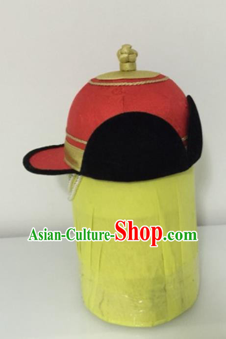 China Mongolian Nationality Children Dance Headwear Mongol Minority Headdress Handmade Ethnic Boys Winter Red Brocade Hat