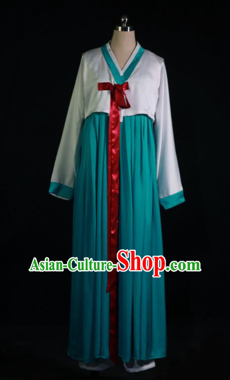 Chinese Chaoxian Minority Woman Garment Costume Heilongjiang Ethnic Dance Clothing Traditional Korean Nationality Green Dress Outfits