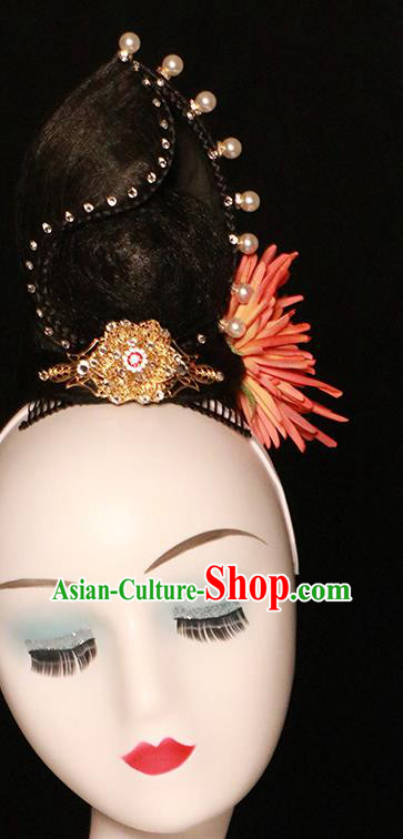 China Umbrella Dance Hairpieces Classical Dance Hair Accessories Fairy Dance Hair Clasp Stage Performance Wigs Chignon