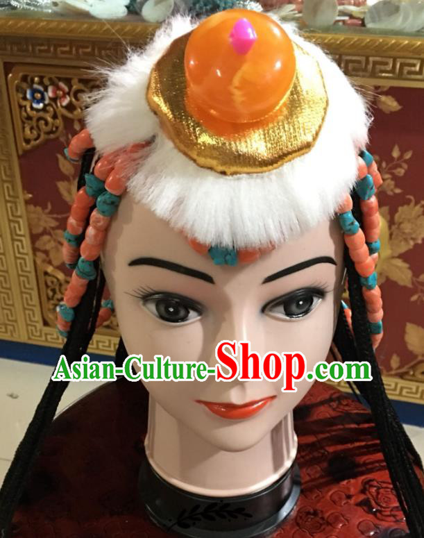China Tibetan Minority Bride Headdress Xizang Ethnic Festival Performance Braid Headpieces Zang Nationality Dance Hair Accessories