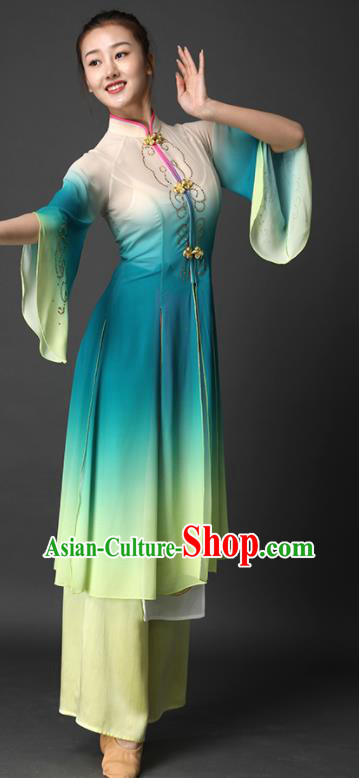 Chinese Umbrella Dance Green Dress Outfits Classical Dance Clothing Female Stage Performance Garment Costumes