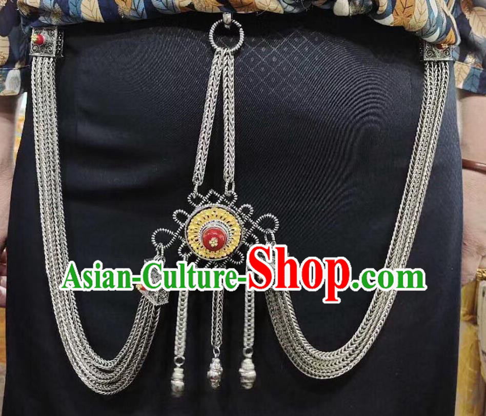 Handmade China Zang Nationality Waist Chain Accessories Ethnic Wedding Cupronickel Belt Pendant Tibetan Robe Waistband