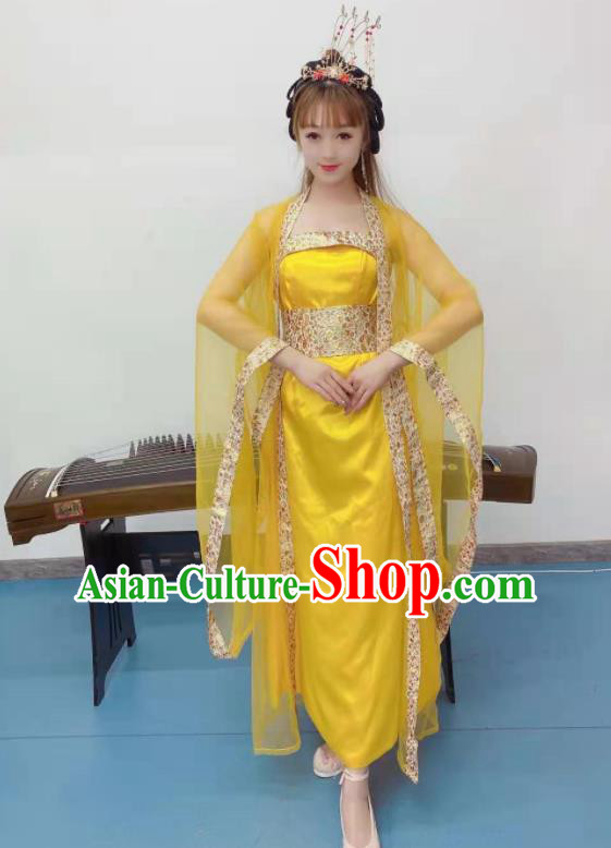Chinese Stage Performance Garment Costumes Tang Dynasty Imperial Consort Hanfu Dress Classical Dance Clothing Ancient Fairy Dance Yellow Outfits