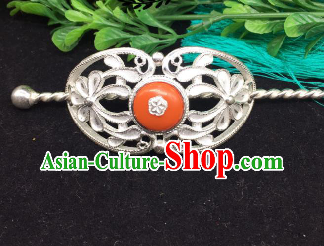China Xizang Ethnic Festival Performance Silver Hairdo Crown and Hairpin Zang Nationality Folk Dance Hair Accessories Tibetan Minority Headpieces
