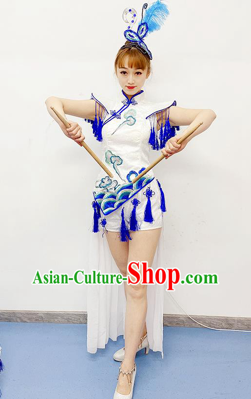 China Folk Dance Costume Umbrella Dance Dress Traditional Performance Clothing Drum Dance Outfits