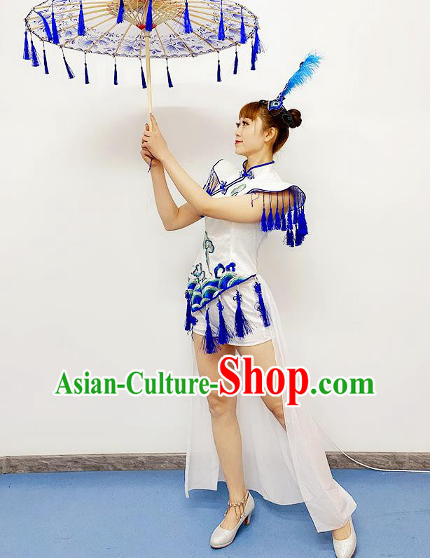 China Folk Dance Costume Umbrella Dance Dress Traditional Performance Clothing Drum Dance Outfits