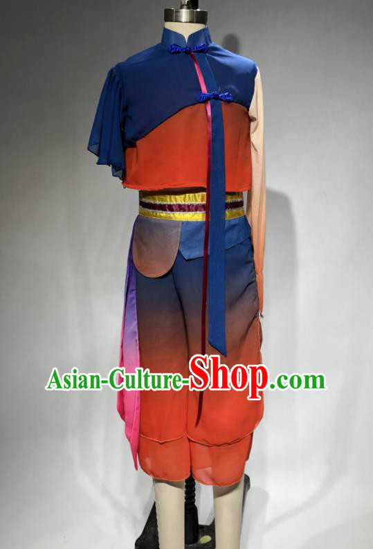 Chinese Woman Stage Performance Garments Yangko Dance Costume Fan Dance Clothing Folk Dance Outfits
