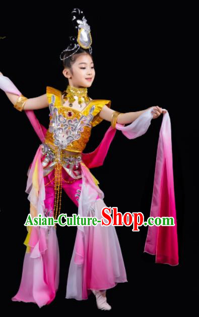 China Classical Dance Garment Costumes Fairy Dance Dress Children Flying Apsaras Pink Outfits Girl Performance Clothing