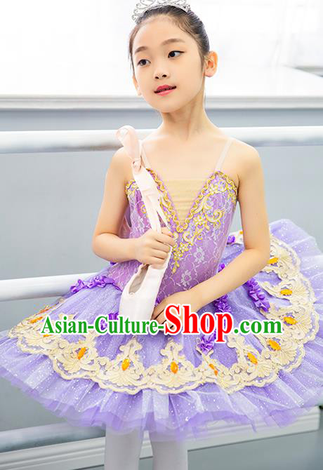 Professional Girl Ballerina Dancewear Ballet Dance Garment Costume Tu Tu Dance Lilac Veil Dress Children Dance Competition Clothing