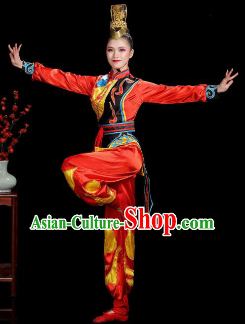 Professional China Folk Dance Red Dress Outfits Women Group Dance Costumes Yangko Dance Garments Drum Dance Clothing