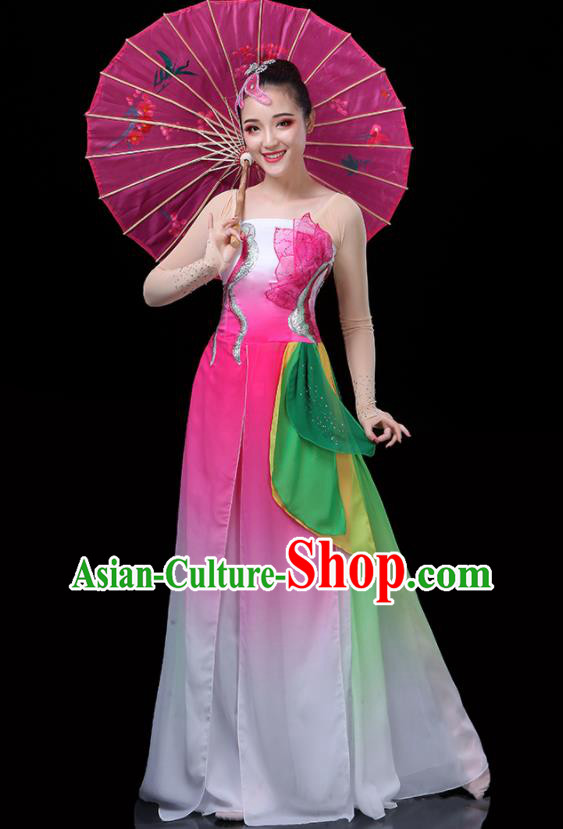 China Umbrella Dance Garment Costumes Lotus Dance Pink Outfits Woman Group Dancewear Classical Dance Clothing