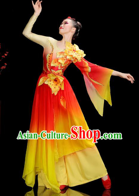 Professional China Spring Festival Gala Performance Garments Modern Dance Clothing Opening Dance Red Dress Women Group Dance Costumes