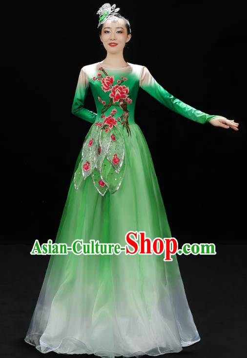 Professional China Modern Dance Clothing Spring Festival Gala Opening Dance Green Dress Stage Performance Costume Women Chorus Garments